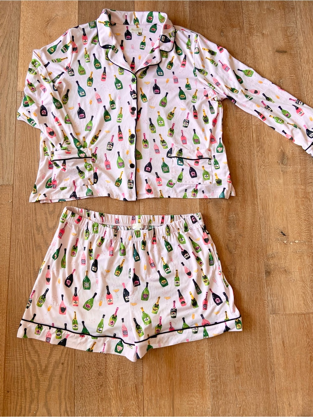 Beauty Sleep Social Champagne Pajama Set Top Shorts Size XXL